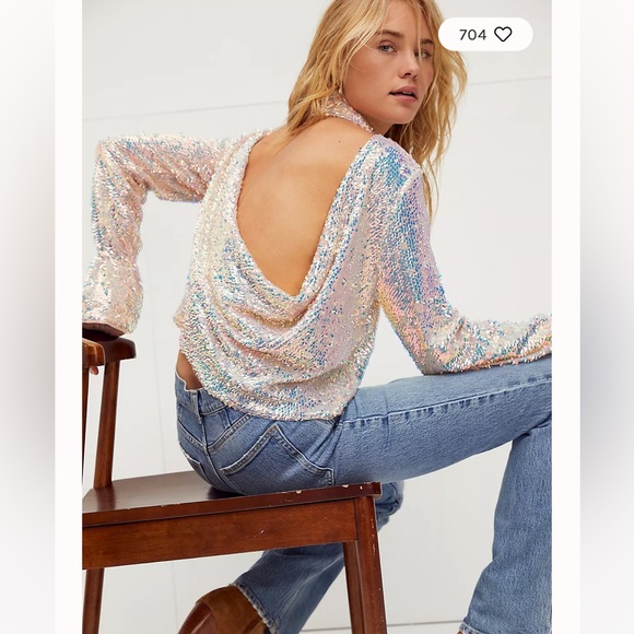 Free People Moonstruck Sequined Top S - Picture 1 of 5